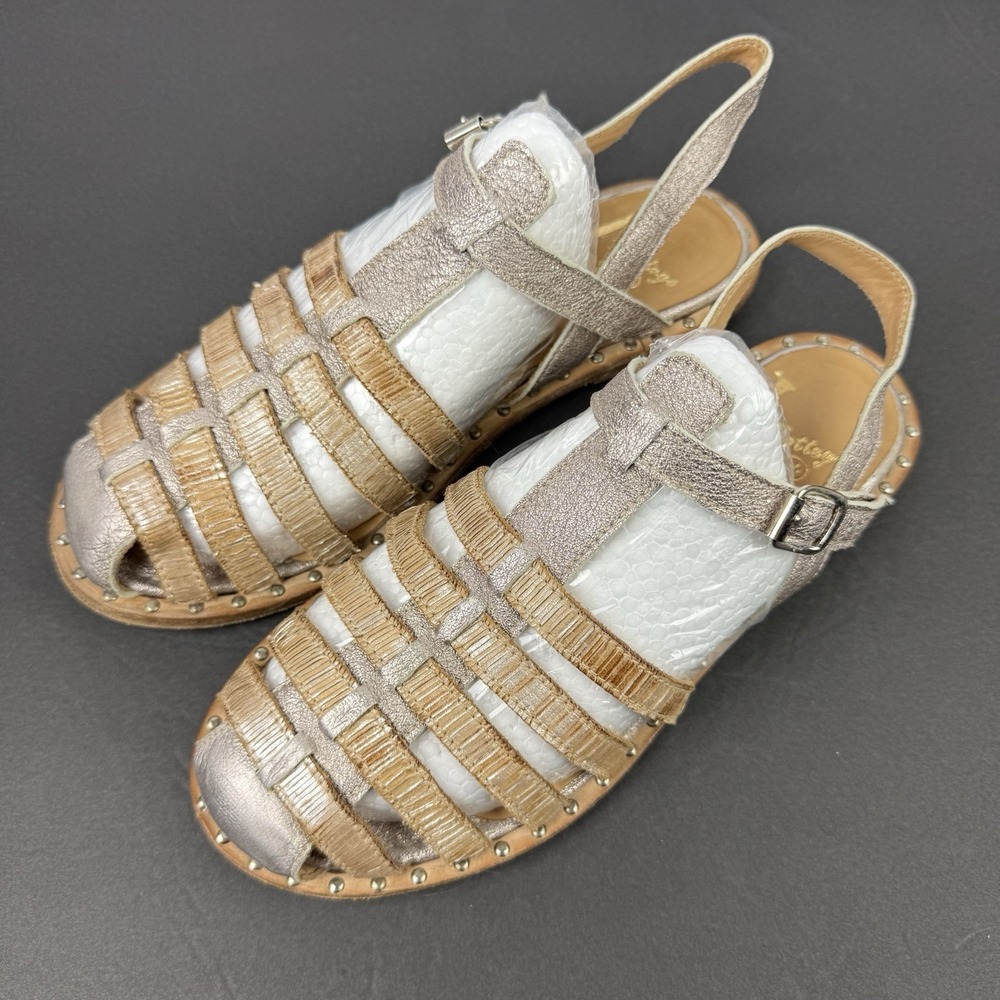 La Bottega Di Lisa Shoes 37.5 Fisherman Studded Bronze Gold Leather Italy US 7